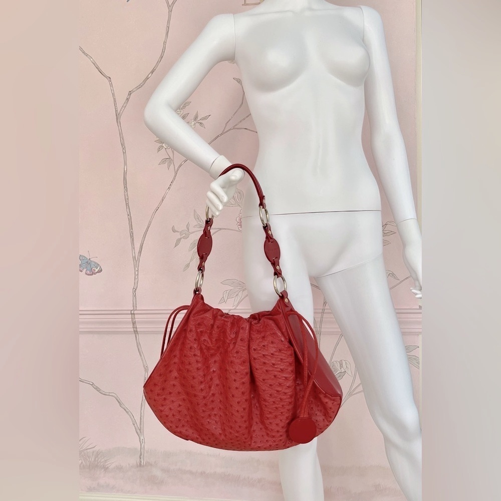 TANNER KROLLE Red Ostrich Shoulder Bag - Picture 4 of 14